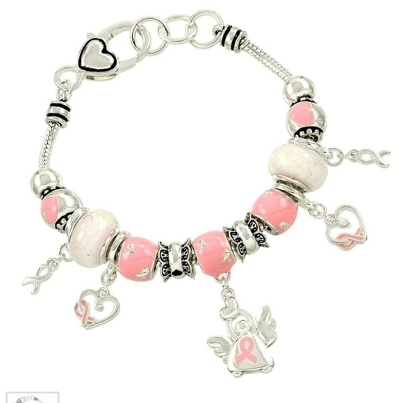 Pink ribbon Bead Charm bracelet - Picture 1 of 1